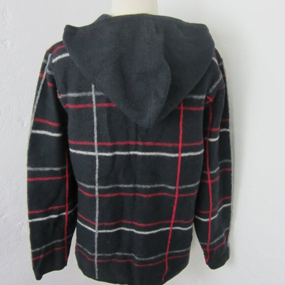 Vintage Cherokee Women's Size Small Black Plaid Wool Hooded Button Up Cardigan - Picture 6 of 7